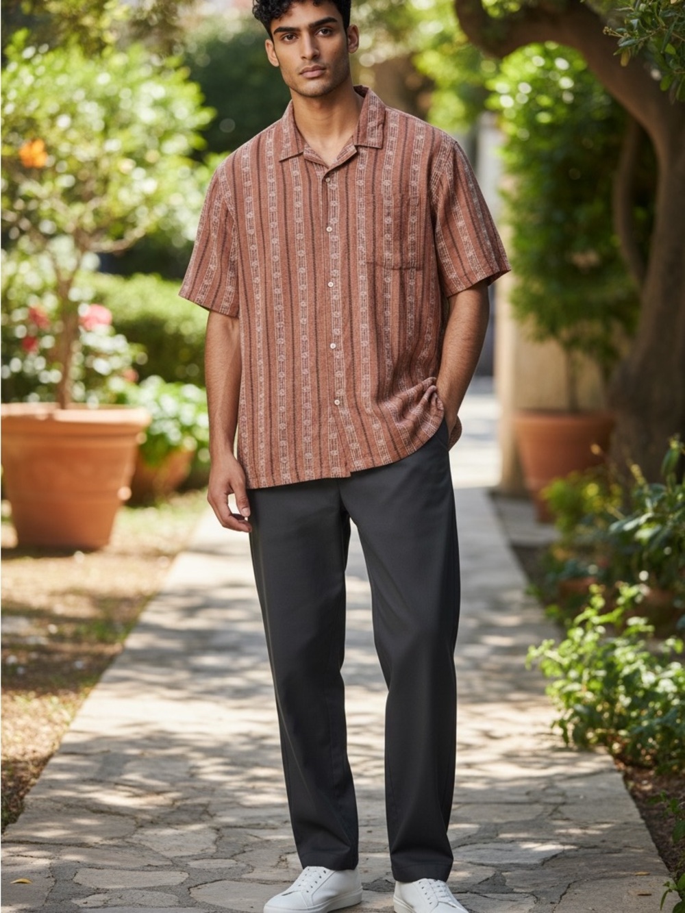Mutual Weave Men's Short-Sleeve Button-Down Cotton Linen Blend Rust 3XL